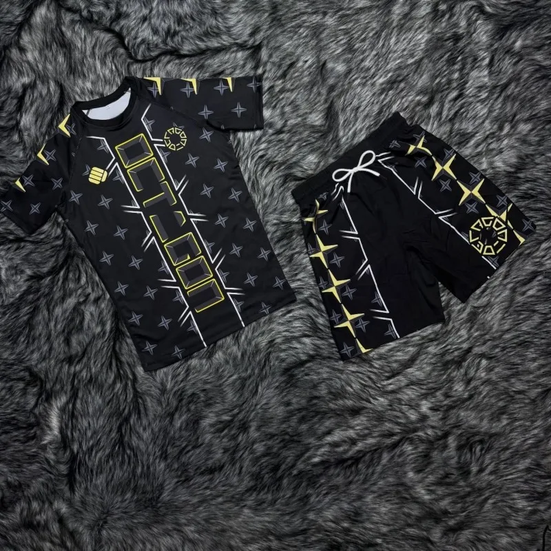 

2026 New Fighting Suit Black and Yellow Color Blocking Moisture-Wicking and Breathable Boxing Training Suit Two-Piece Set Unisex
