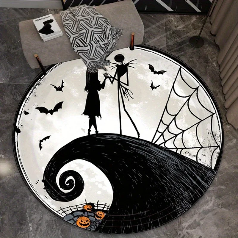 MINISO Disney Nightmare Before Christmas Round Area Rug Bats Spiders Floor Living Room Bedroom Halloween Room Round Rug Decor