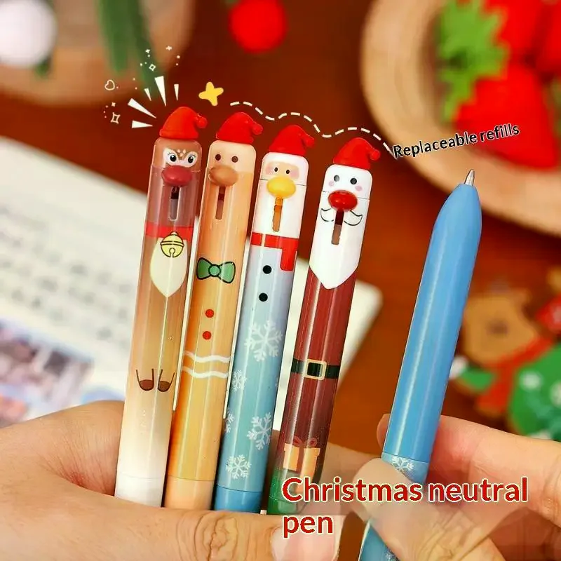 Cartoon Christmas Ballpoint Pen Push Pen Study Stationery Small Gift Student Christmas Gift Practice Pen