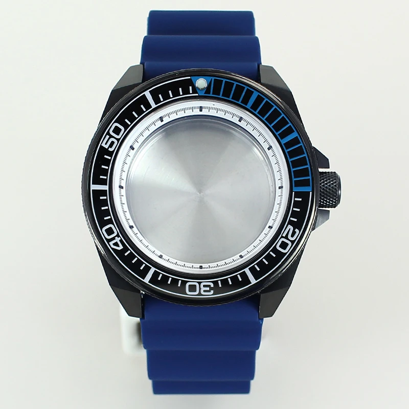 43mm Men's Watch Case Sapphire Crystal Fits for Mod King Samurai NH35 NH36 NH38 Automatic Movement Rubber Strap 120 clicks Bezel