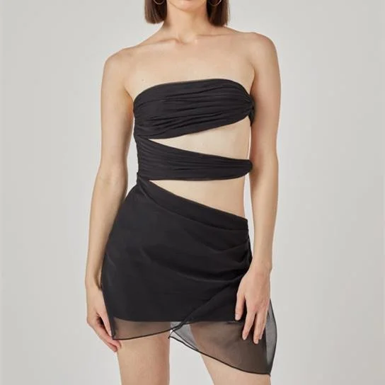 

Faionable Wrap Chest One oulder Hollow out Design Sexy Belly Baring Bodycon Dr Pure Color Sexy Sle Midi Skirt Dr