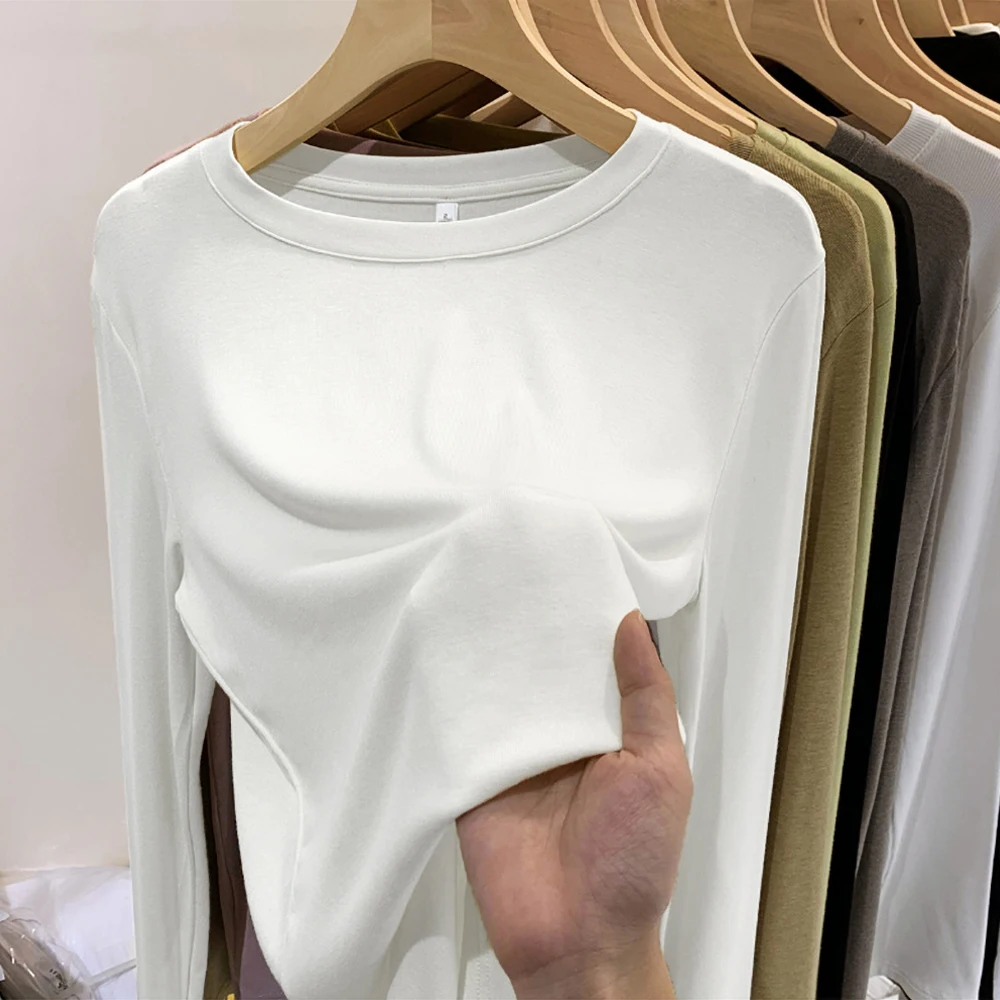 Fashion Long Sleeved T-shirt Women's Solid O-Neck Ice Silk Bottoming Shirt Spring Autumn New Pullover Simple Casual Tops