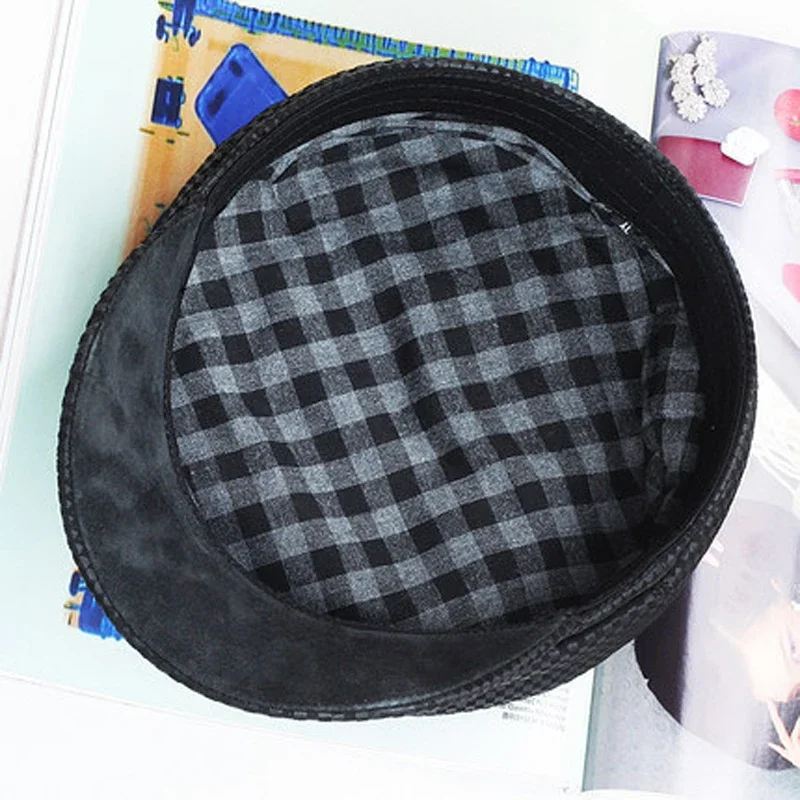 Novelty Male Real Leather Flat-Top Punk Rivet Thin Suede Hats Men Cowboy Baseball Caps Women British Navy Students Casquette