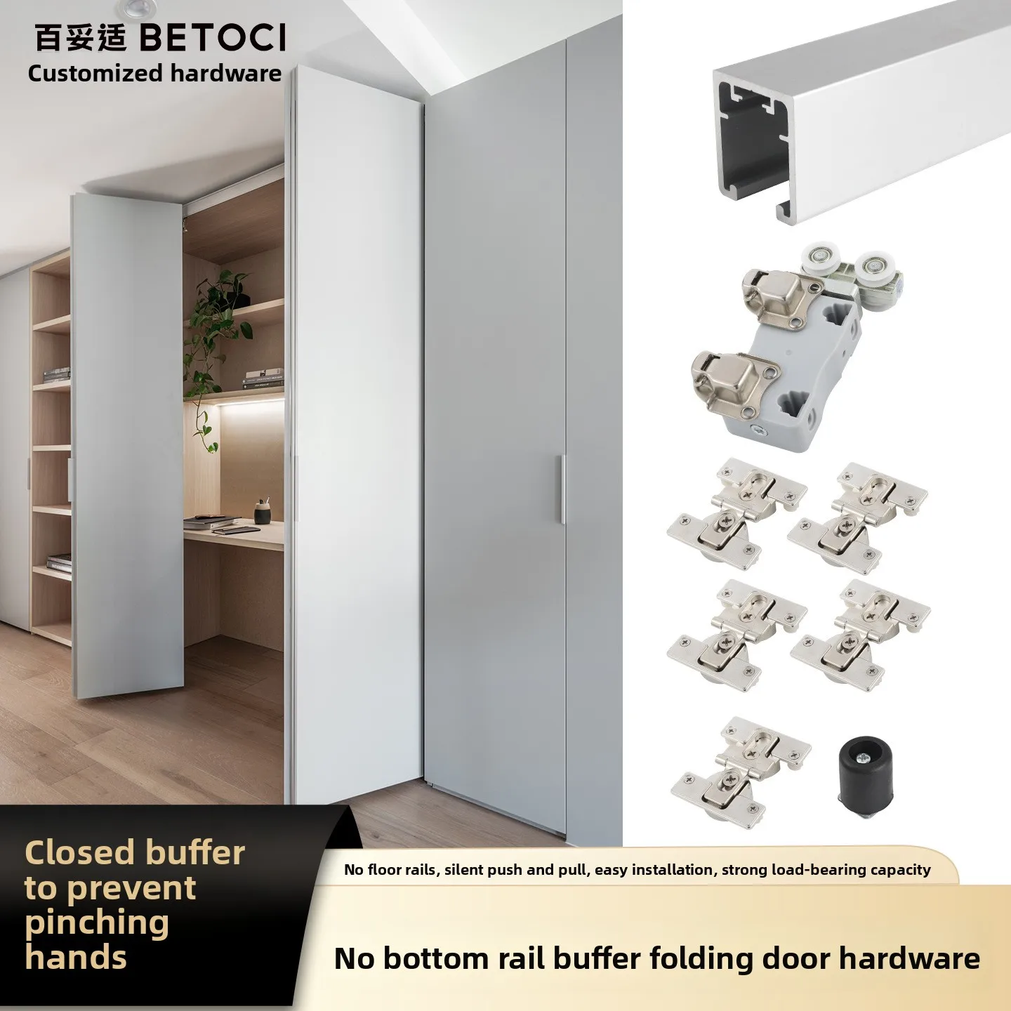 Wardrobe Folding Sliding Door Hardware Kit Soft Close Hanging Rollers Top Rail Left Or Right Fold Configurations Closet Dressing
