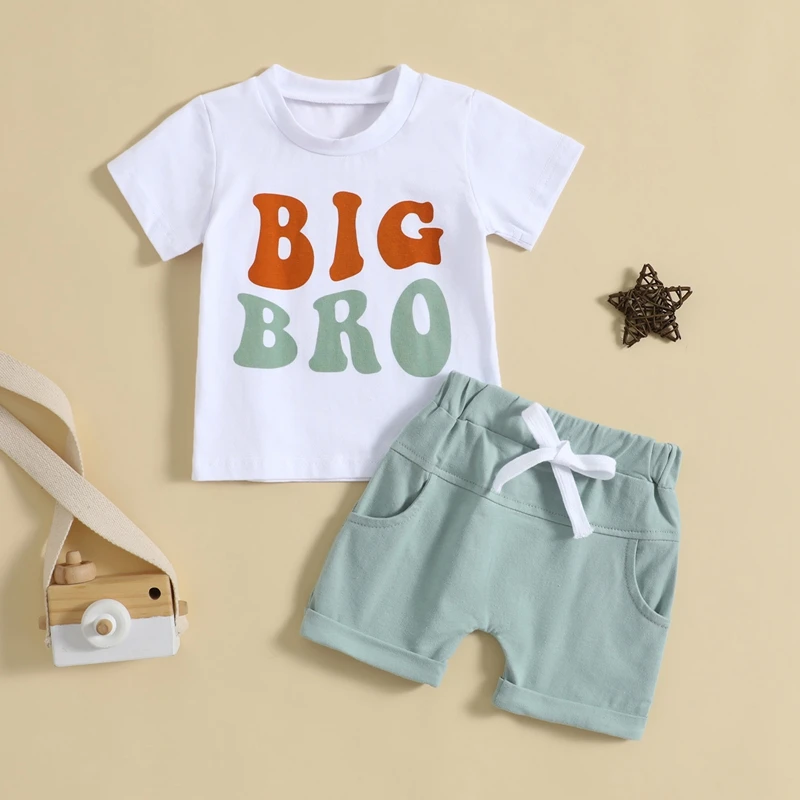 2023-03-17 Lioraitiin 0-4Years Toddler Boy Girl Big Brother Little Brother Outfits Short Sleeve Letter Print T-Shirt Shorts