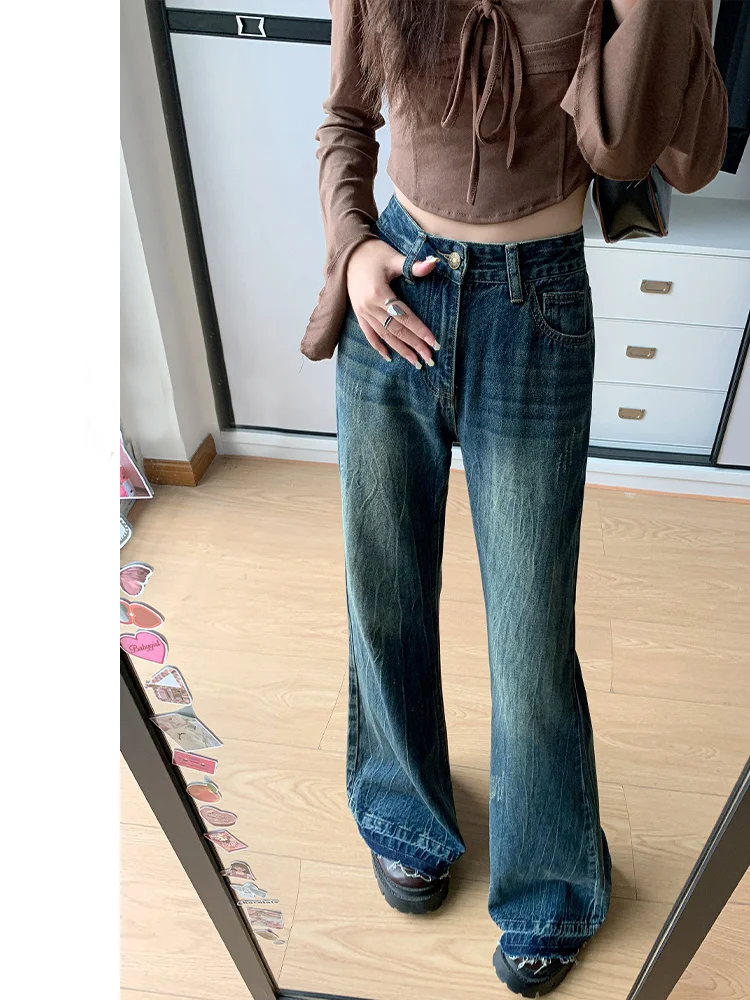 Jeans da donna a vita bassa stile centrota ricamo motivo floreale stampa grafica decorazione artistica pantaloni femminili denim da donna