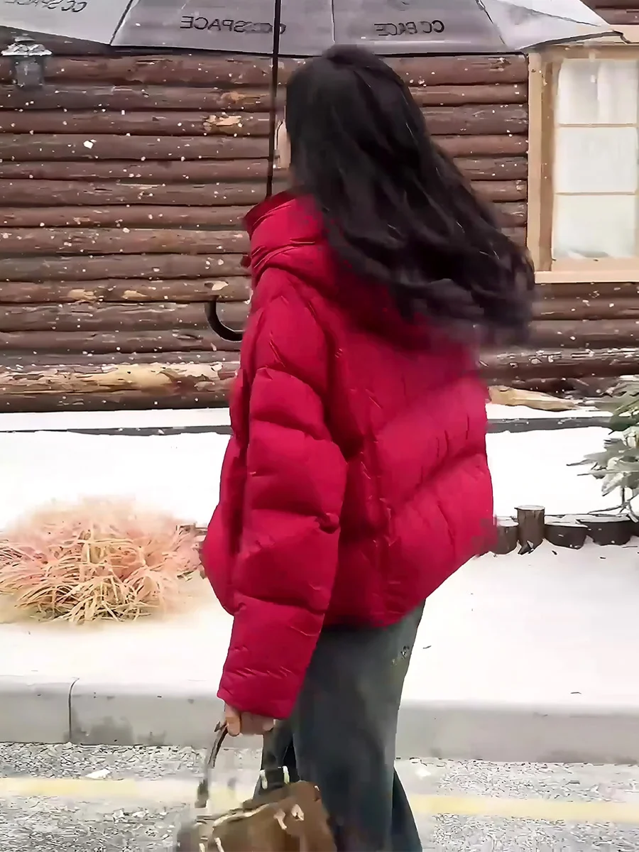 레드 퍼퍼 재킷 여성용 겨울 코트 한국 스타일 브레드 스타일 모자 디자인 오버 롱 통근 스타일 다운
