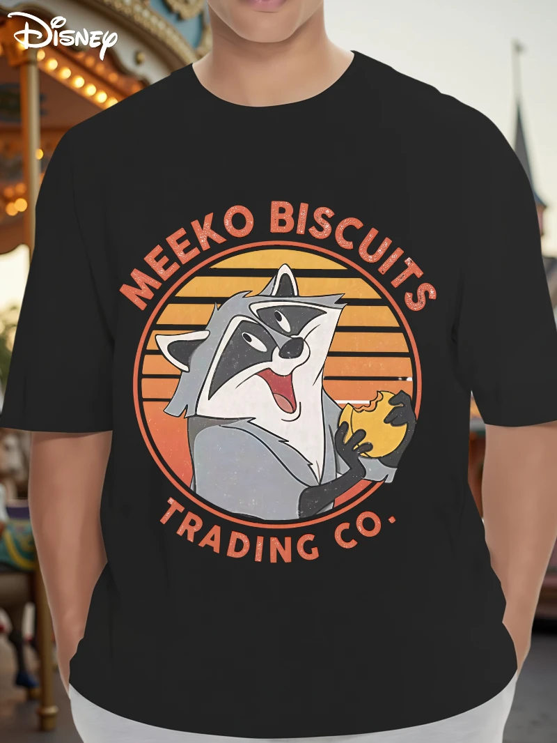 Summer Disney Men's Maco Lemon Cookie Trading Company Raccoon Eating Cookie Pattern T-shirt - Cute Raccoon and Cookie Prints