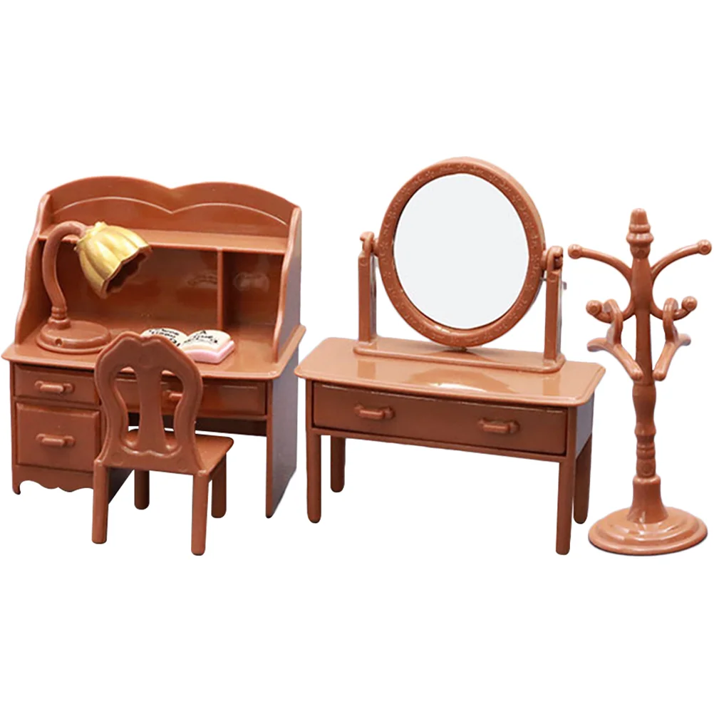 Dollhouse Desk Miniature Makeup Table Nativity Toys for Kids Coat Hanger Home Decorations Dresser Furniture Model Child