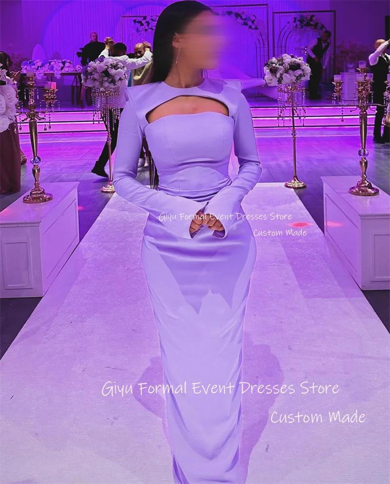 Giyu Elegant Light Blue Evening Dresses Formal Party Dress Dubai Arabic Women Long Sleeves O-Neck Sheath Occasion Gowns Custom