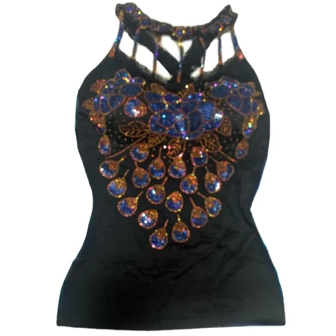 gold blue rhinestones Camis Women Fashion Rhinestones Vest Women's Sexy Underwear dancing camis