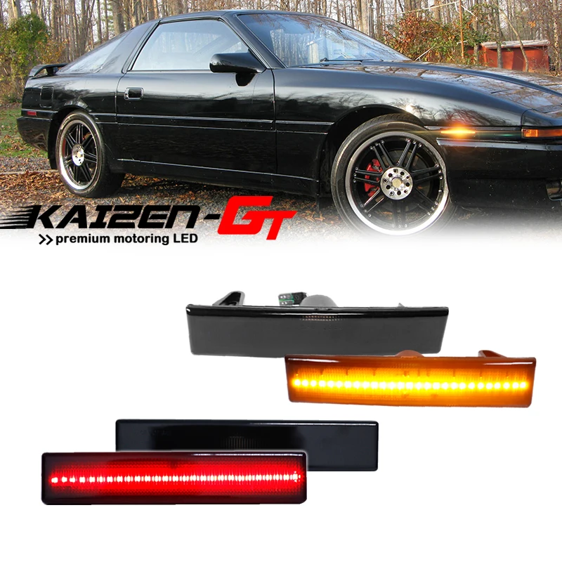 Front Amber / Rear Red LED Car Bumper Side Marker Lights For 1986-1992 Toyota Supra MK3 A70 Fender Flare Light Turn Signal Light