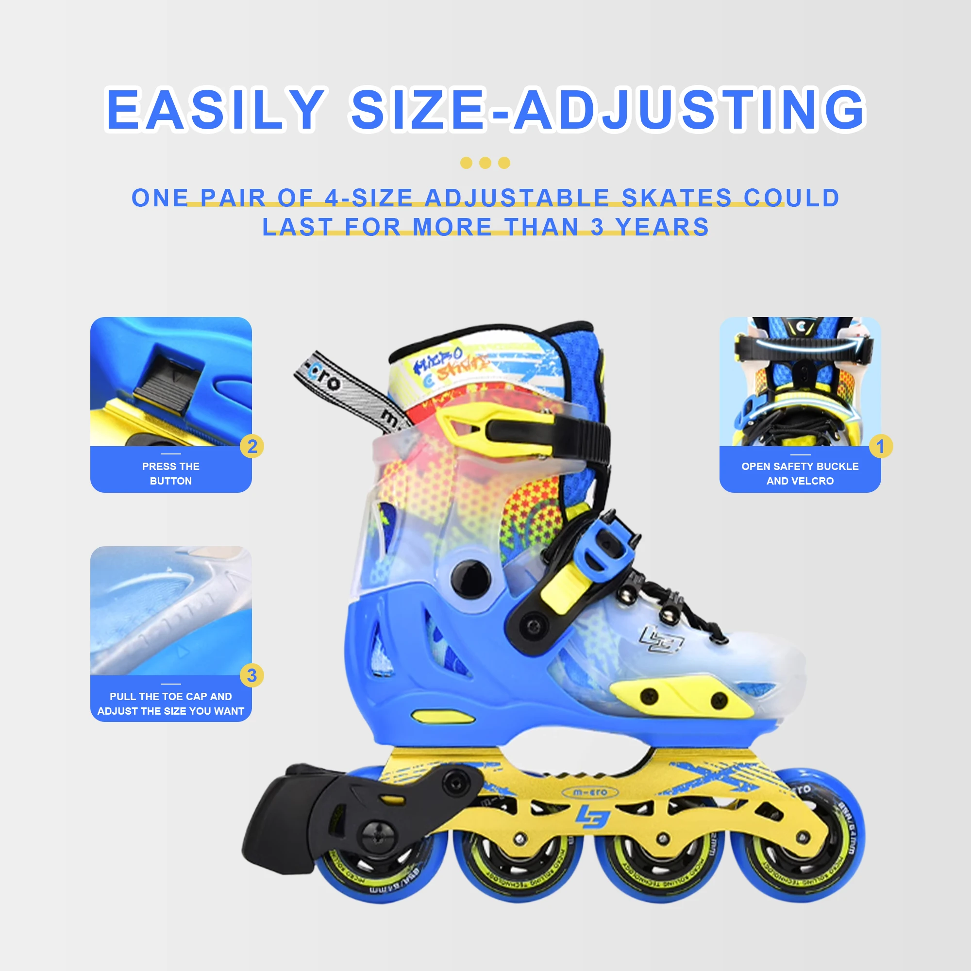 Micro INFINITE LE,KIDS Classic Slalom BeginnersAdjustable Size Inline Skates,5-18 Advanced,HI-LO 85A ROUND 4WD