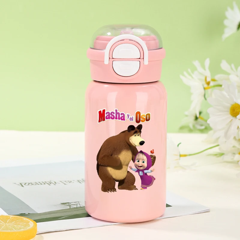 500ml Mashas und die Bären Wasserbecher Cartoon-Charakter bedrucktes Edelstahl-Trinkglas Kawaii tragbare Sportflasche Geschenk