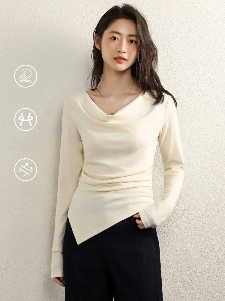 

Long Sleeve V Neck T Shirt Oversize Fit Slimming Base Layer Top for Trendy Girls Autumn Fashionable Base Layer Trendy Top