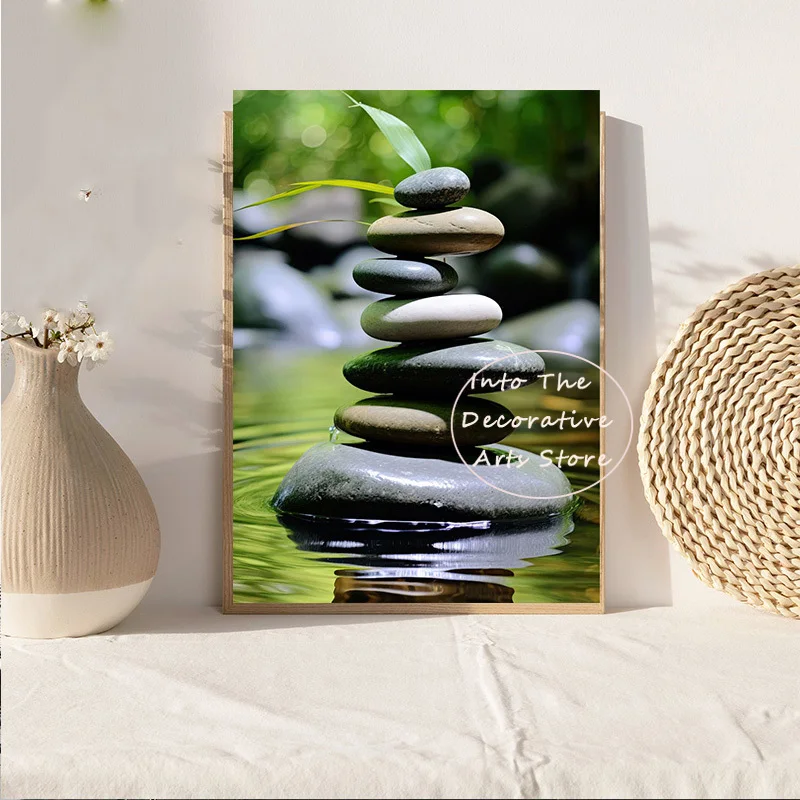 ZEN Poster Stone Bamboo Water Drops Green Leaf Still Life Meditation Wall Art Pictures Canvas Printing Bedroom Home Decor Gifts