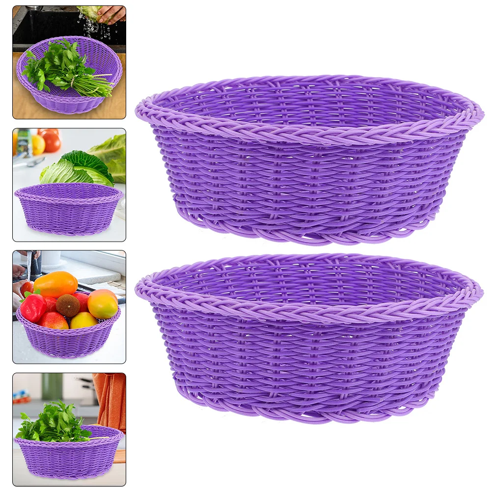 2Pcs Woven Fruit Basket Natural Rattan Imitation Decorative Storage Kitchen Countertop Organizer Storage Basket