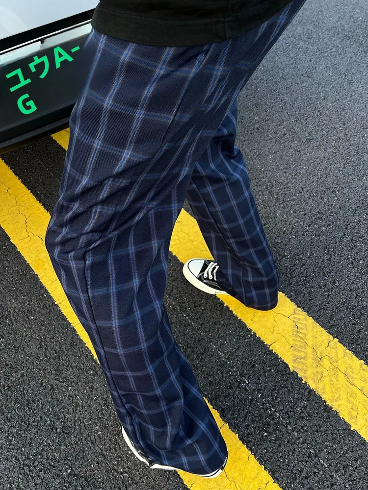 

Винтажные мужские зимние спортивные брюки в клетку на флисовой подкладке, удлиненные брюки-клеш в уличном стиле, прямые джинсы