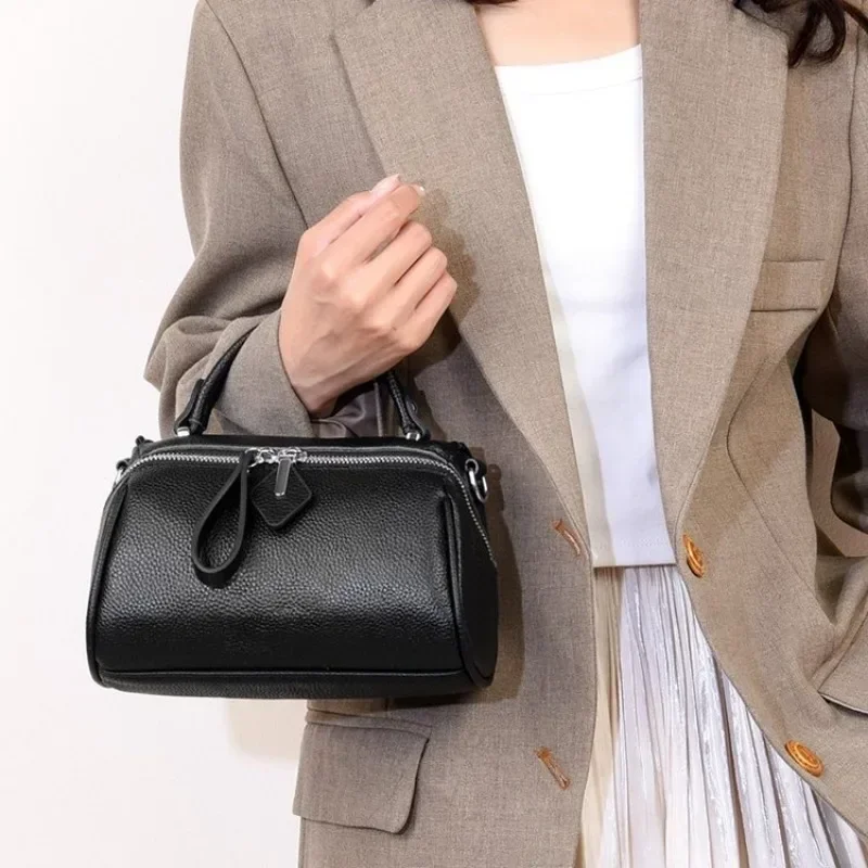 2026 Solid Cowhide Elegant Ladies Shoulder Bags High Quality Casual Sweet Handbag First Layer Cowhide Retro Crossbody Bag