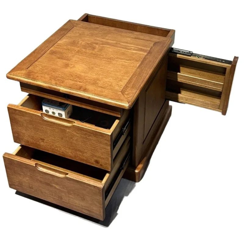 Double hidden compartment all-solid wood bedside table, large-capacity invisible storage, environmentally friendly