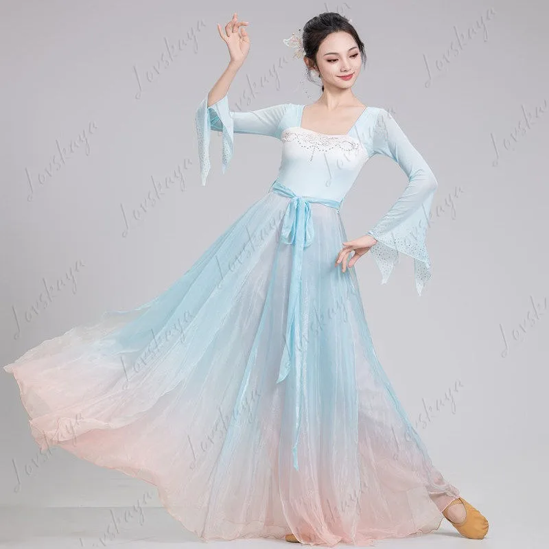 The New Classical Dance Lady's Gradual Change of Light and Breathable Mesh Yarn Square Fairy Gas