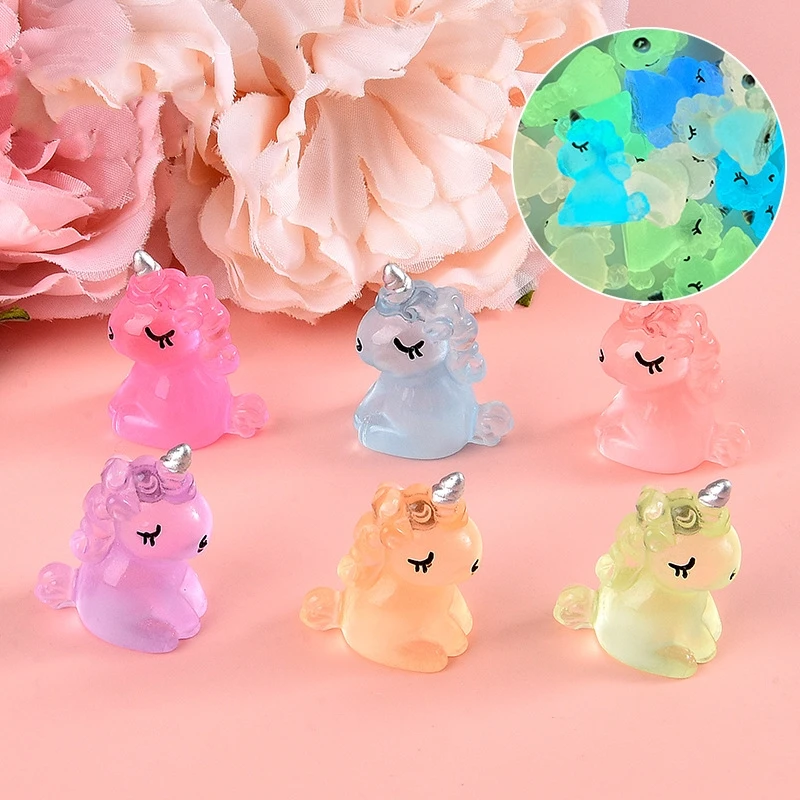 10pcs Resin 3D Luminous Unicorn Charms for Jewelry Making Scrapbook Wedding Ornaments Applique Crafts DIY Resin Accessories