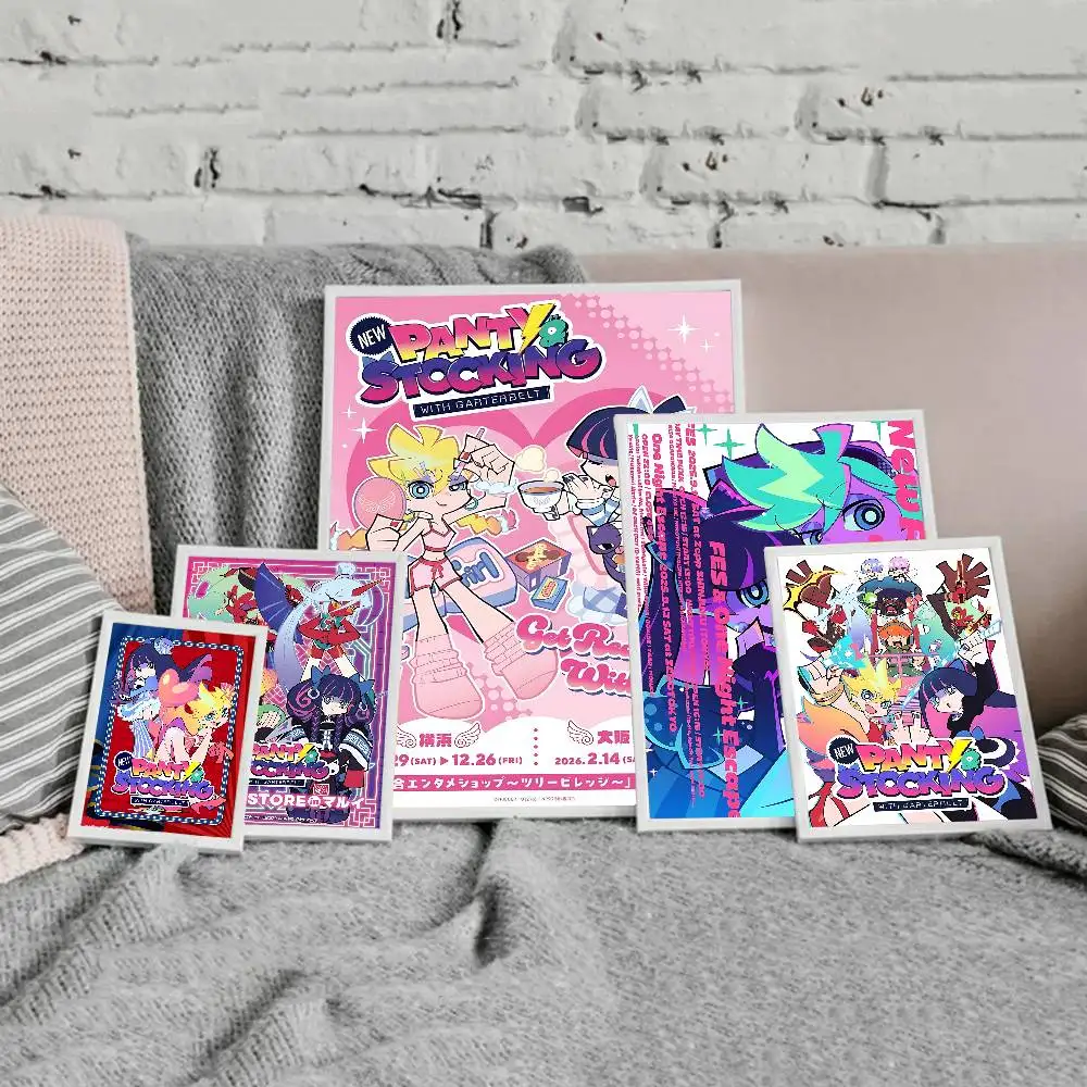 Angel Sisters Anime P-Panty S-Stocking Vintage Posters Sticky Retro Kraft Paper Sticker DIY Room Bar Cafe Kawaii Room Decor
