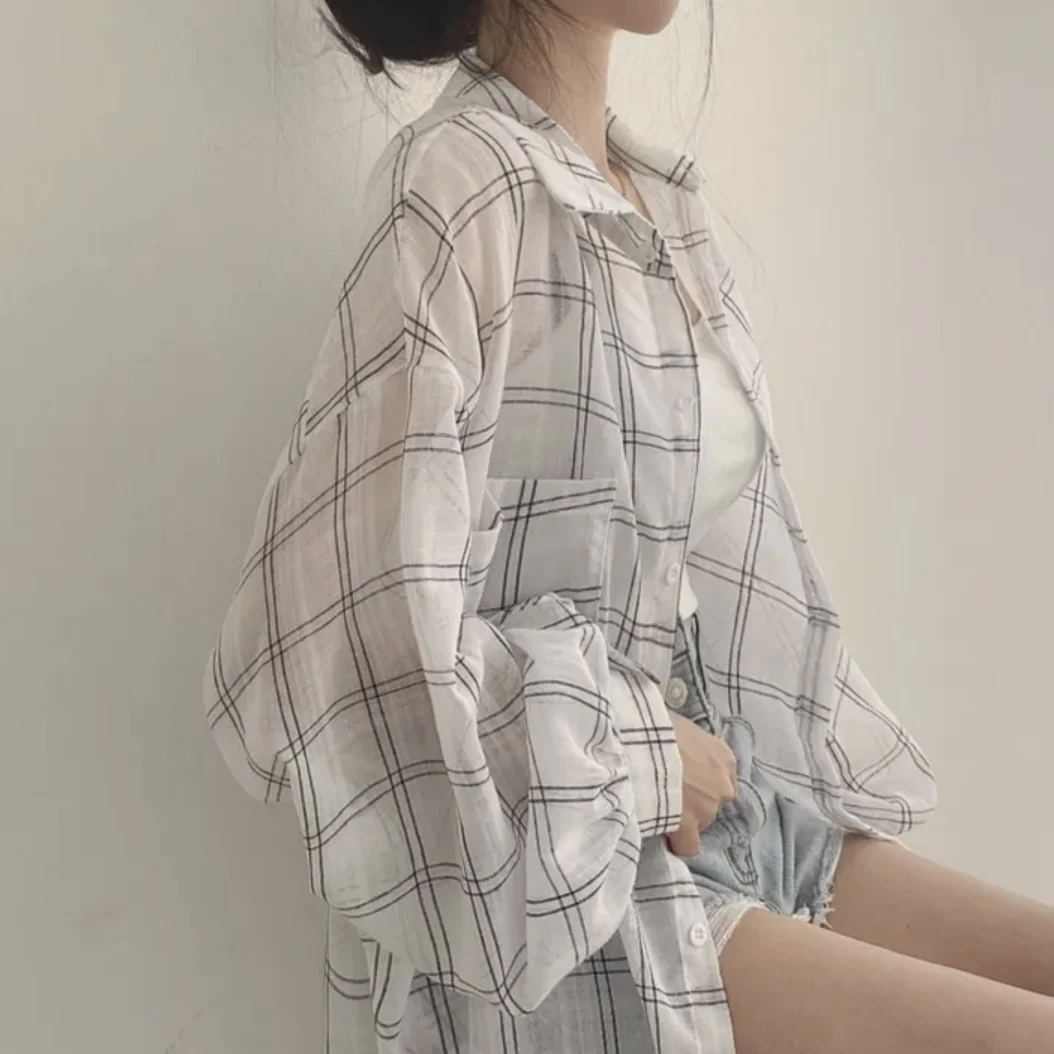 أنيقة الصيف كسول Sle منقوشة طويلة Sve حماية من الشمس معطف irt المرأة فضفاضة تناسب عادية رقيقة irt معطف irt عادية #4