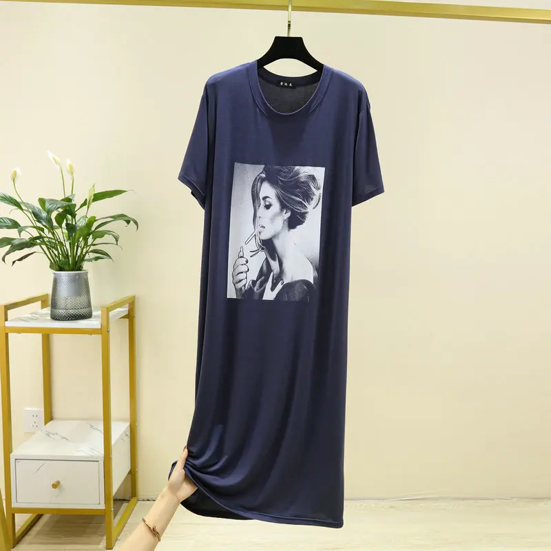 Fashion Printed Women's Dress Modal Short Sleeve Nightdress Summer Oversized Loose Nightgowns For Women Sleepshirt