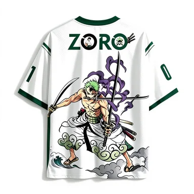 One Piece Three Blade Flow Solo Battle Illustration Purple Black Dominance Special Effect Breathable Mesh Loose Casual T-shirt