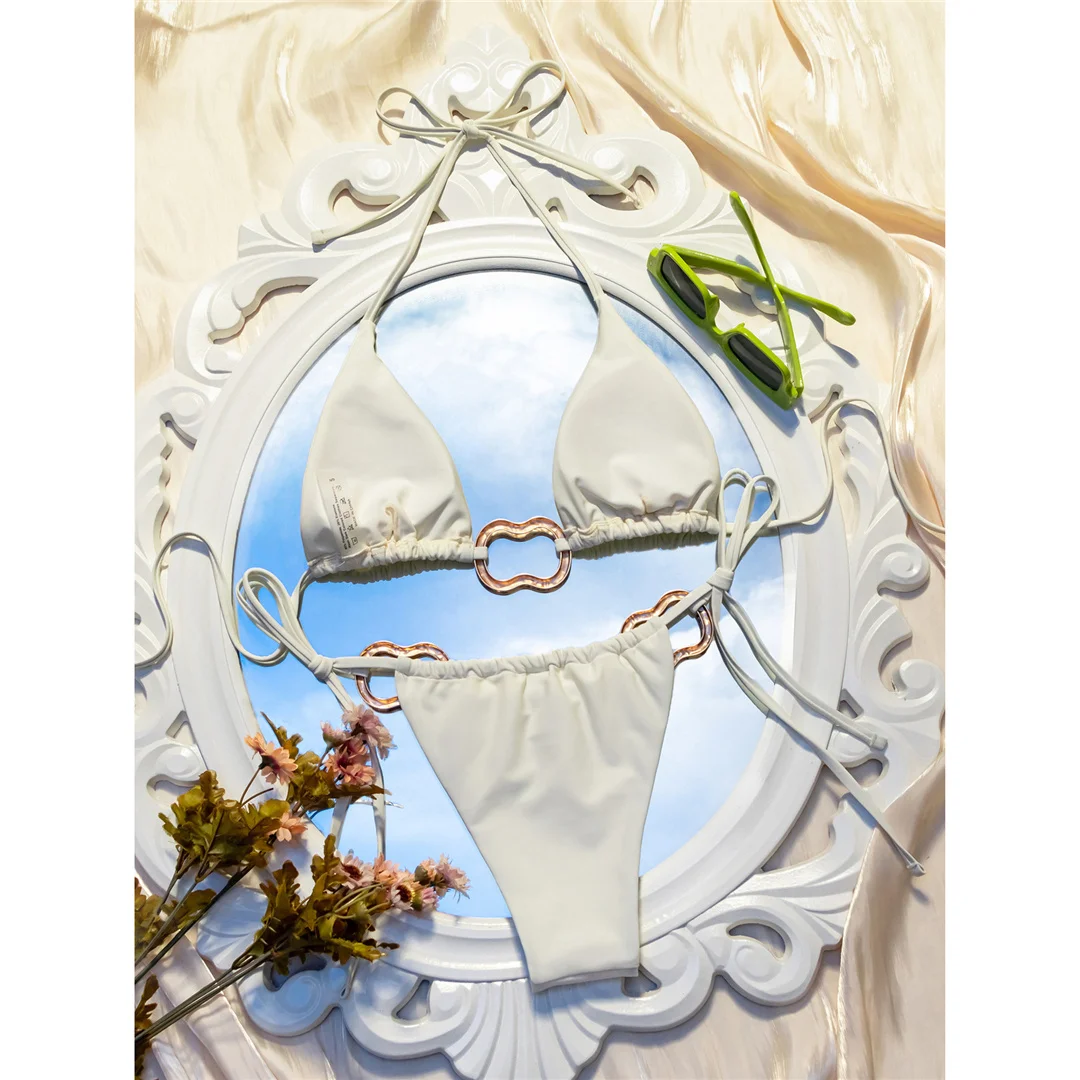 Sexy Neckholder-Bikini mit Metallringen und hohem Beinausschnitt, Damen-Badeanzug, zweiteiliges Bikini-Set, Badebekleidung, Badeanzug, Schwimmbekleidung V6564 – Detail 23