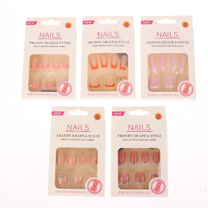 

[YU]48 Pcs/Box French Border Hand And Foot Armour Glossy Fake Toenails Fully Covered With Nude Spring Break Toenails For Women