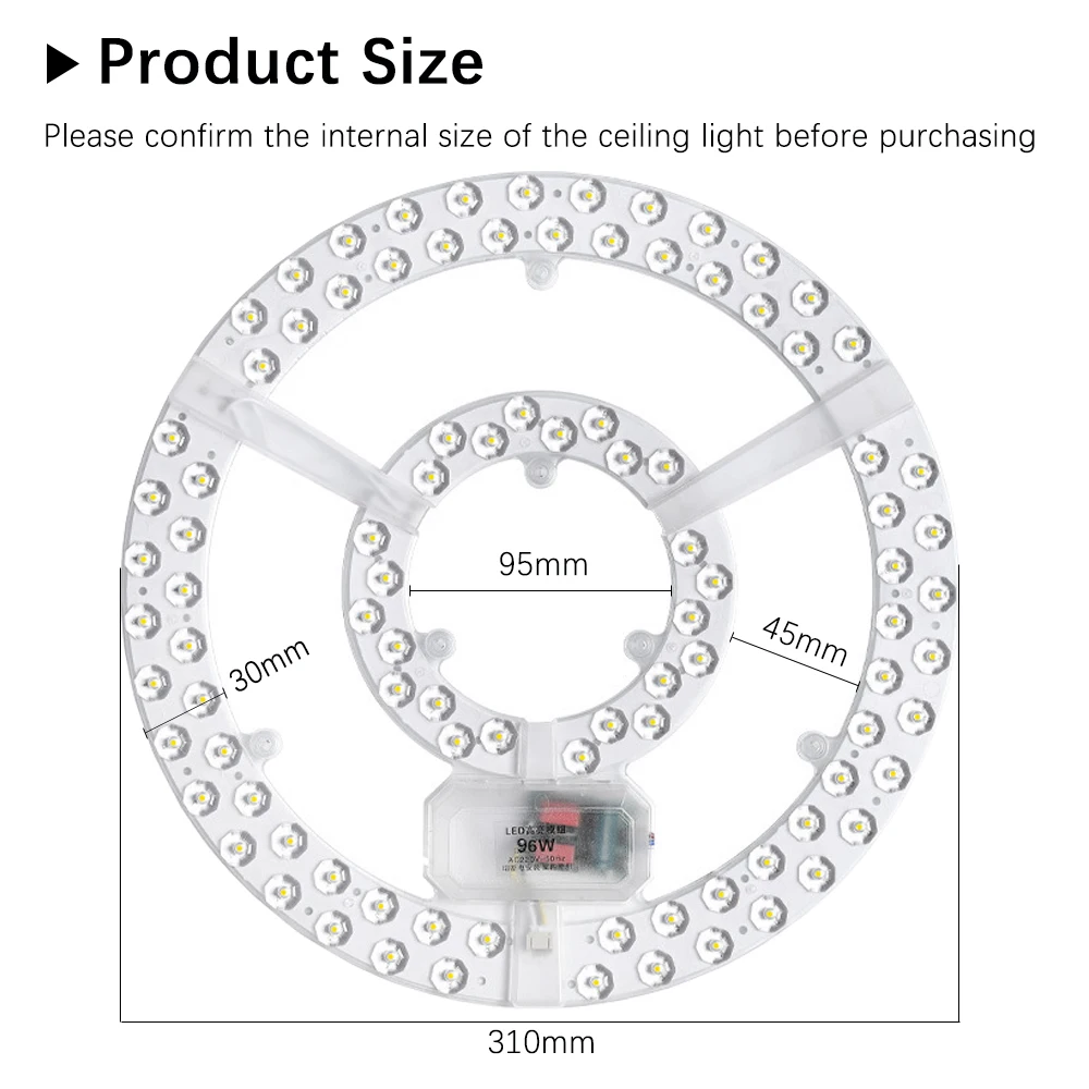 Lámpara de techo Panel LED 220V Módulo LED regulable 96W Panel de luz LED de repuesto lámpara de módulo redondo para luces de ventilador de techo