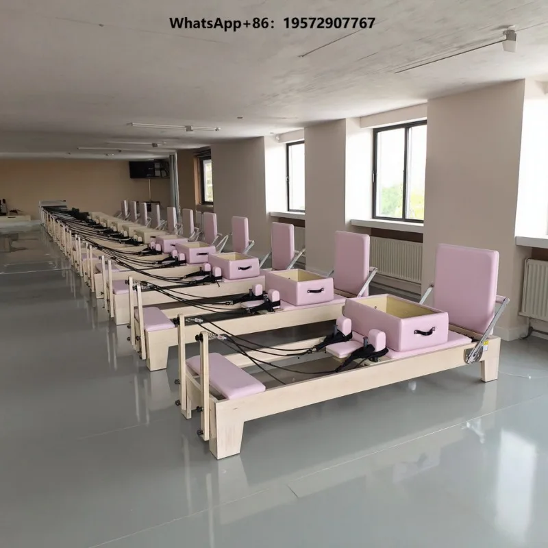 Pink Leather High Quality Maple Wood Pilates Reformer Durable Light Pilates Bed for Home Pilates Studio Use