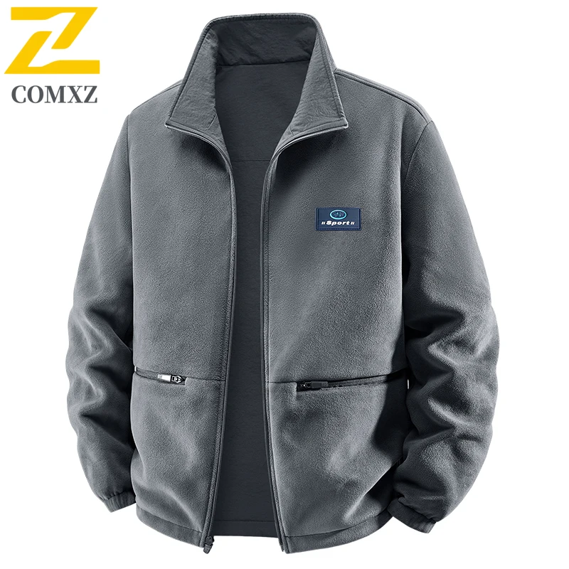 

Мужская куртка большого размера 2025, двусторонняя уличная флисовая толстая теплая спортивная куртка с защитой от холода, уличная повседневная свободная мужская куртка на молнии