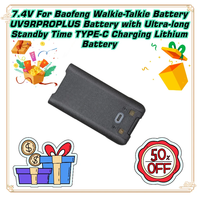 

7.4V For Baofeng Walkie-Talkie Battery UV9RPROPLUS Battery with Ultra-long Standby Time TYPE-C Charging Lithium Battery