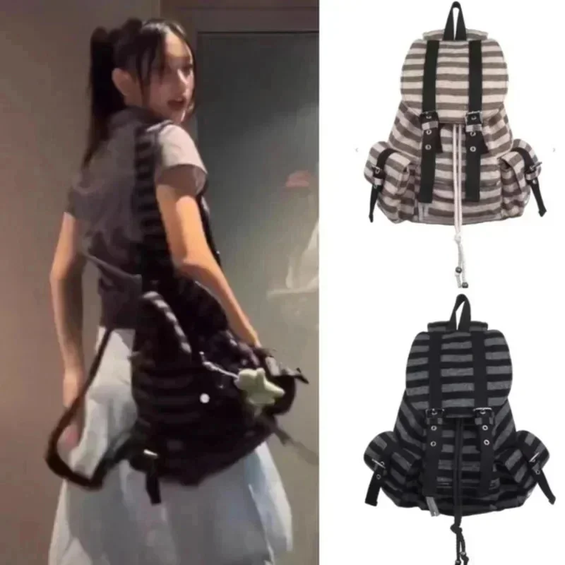 Funny Backpacks Korean Striped Backpacks Jeans Same Functional Casual Plaid High Capacity Couple Crossbody Bag Backpacks New