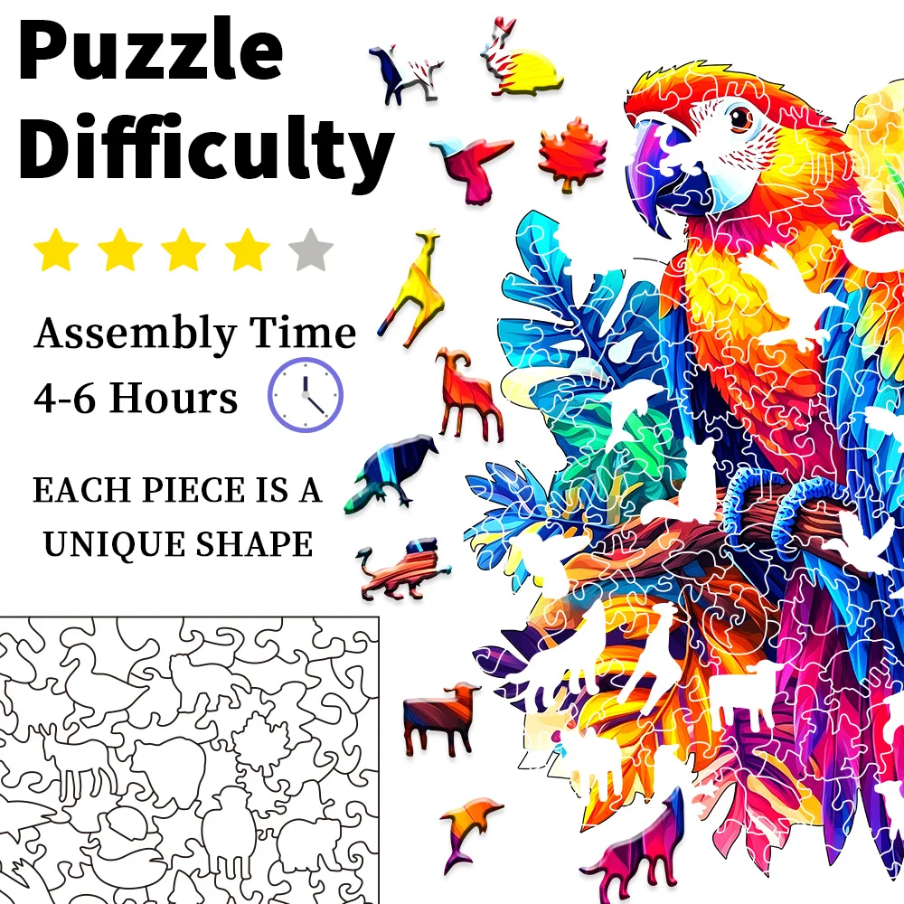 لغز خشبي فاخر على شكل ببغاء استوائي وزهرة |   فن نابض بالحياة مصنوع يدويًا |   لعبة تحدي العقل للبالغين والأسرة |   Exqui