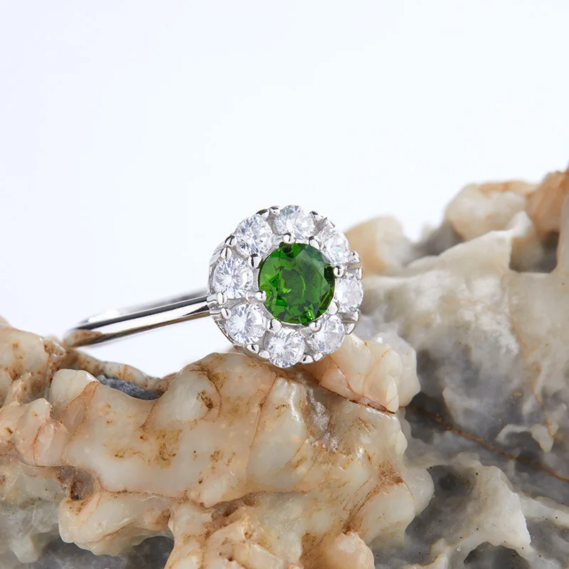 

S925Sterling Silver Inlaid Natural Diopside Rotatable Ring for Women European and American Luxury High-end Feel Cross-border Exp