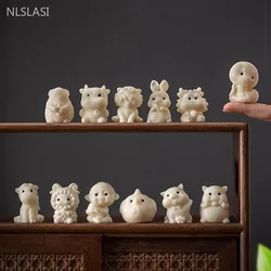 1Pc Mini Ceramic Tea Pet Boutique Can Raise 12 Zodiac Animals Tea Tray Ornaments Flower Pot Animal Sculpture Desktop Decoration