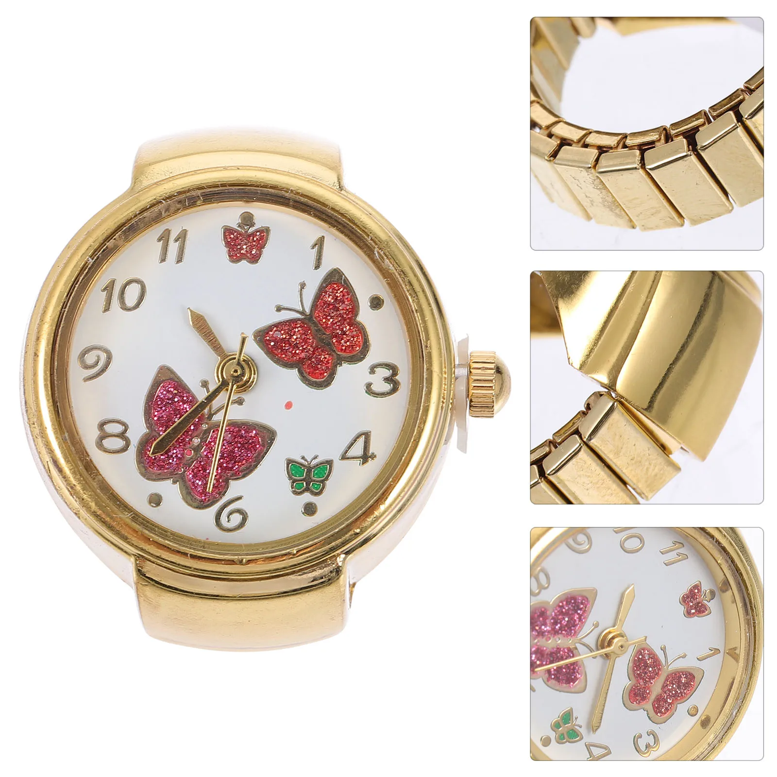

Sturdy Metal Butterflies Embellishment Finger Watch Excellent Craftsmanship Quartz Wristwatch Decorative Jewelry For Ladies