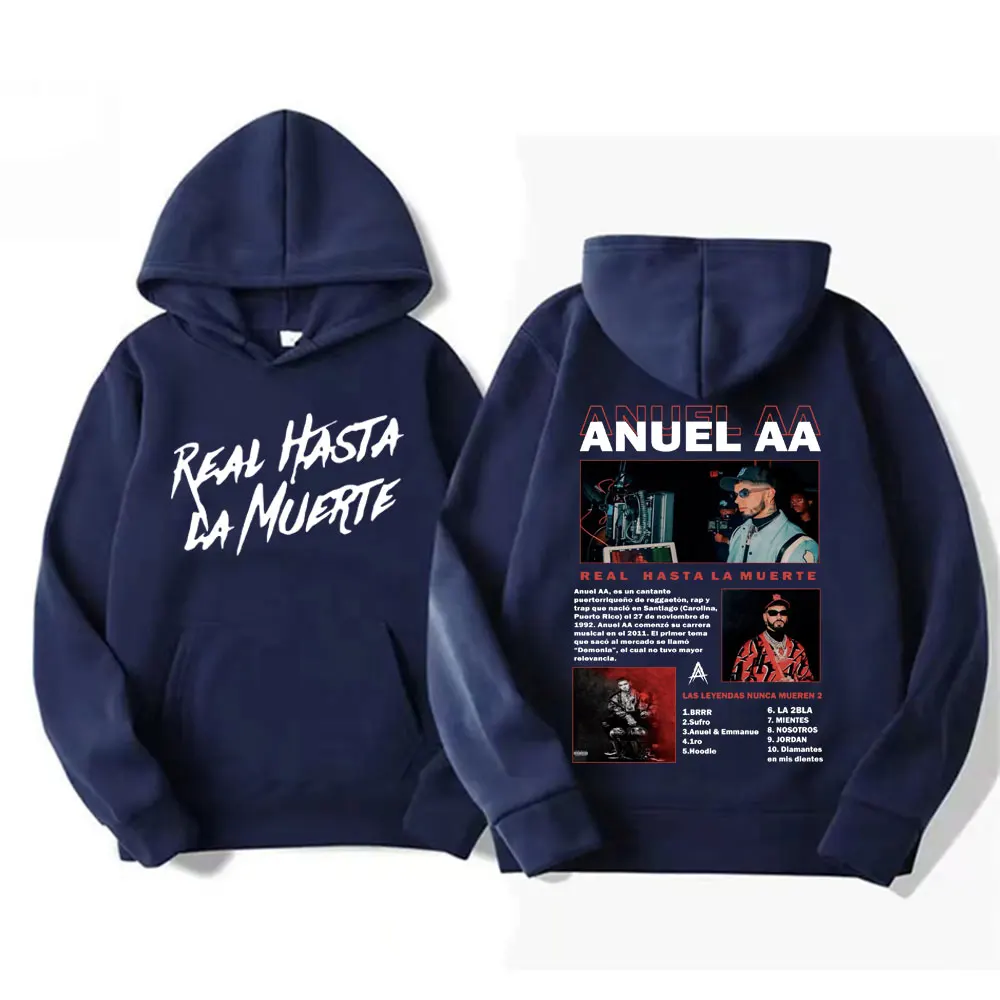 Anuel AA Real Hasta La Muerte Merch Sweatshirt Men Vintage Hip Hop Pop Music Streetwear Hoodie Fleece Casual Oversized Pullovers