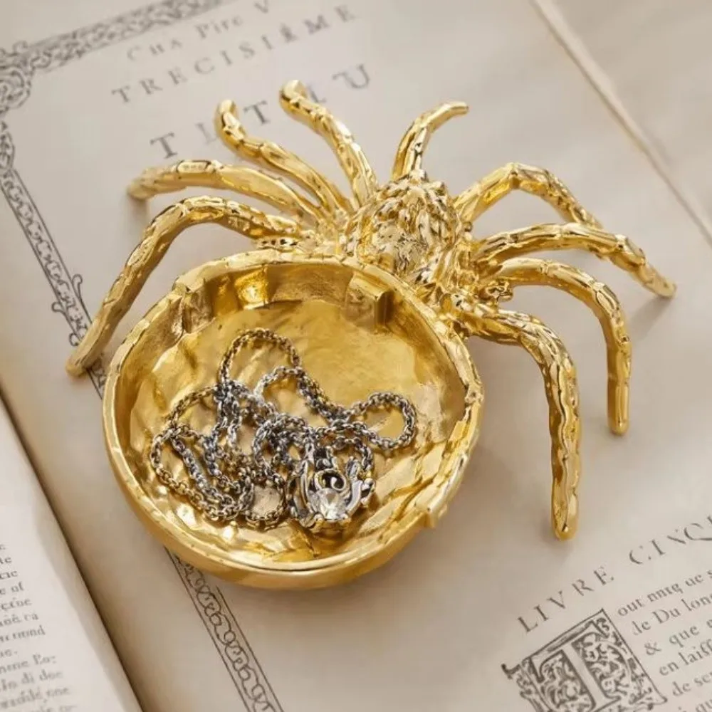 Zinc Alloy Spider Figurine Tray Craft Decoration Spider Shape Crystal Ball Stand Eight Legs Aroma Holder Holiday Decor