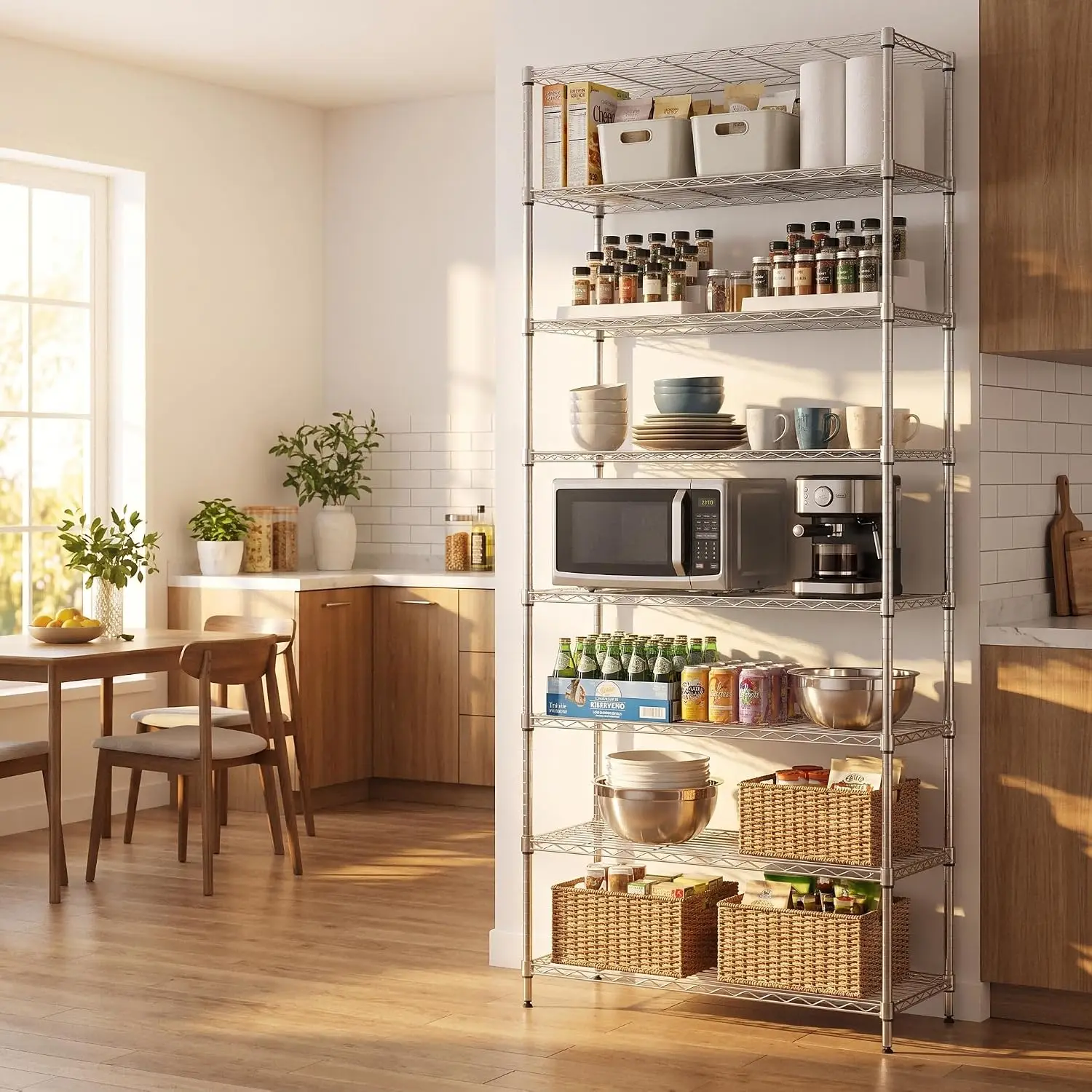 8-Tier Wire Shelving Unit Adjustable Steel Wire Rack Shelving, Pantry Shelves for Storage, Metal Garage Shelves with NSF
