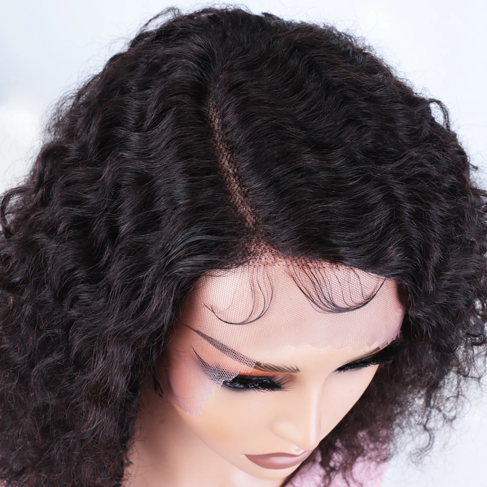 Pelucas frontales de encaje Bob rizado Afro elegante, 13x6x1, tipo C, parte lateral, cabello humano rizado profundo, pelucas de encaje Remy negro Natural