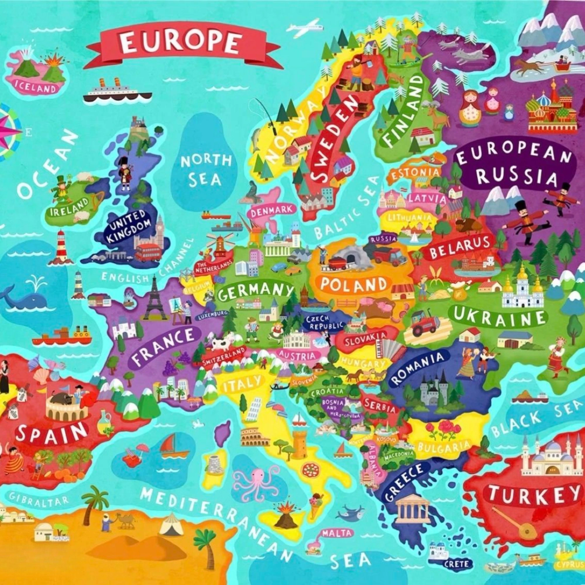 500PCS/1024 PCS Jigsaw Puzzles Topographic Map Europe Relaxing Family Activity Games for Living Room Home Decor Gift