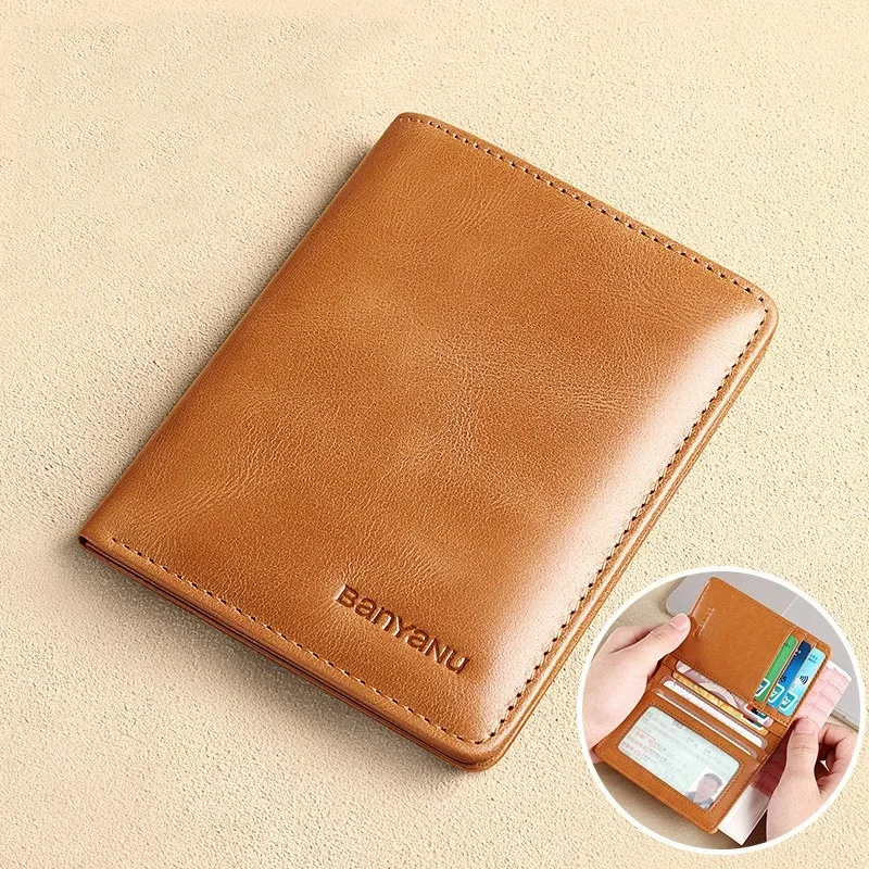 Simple Design Men Card Holder Purse Vertical Slim Money Clip Genuine Leather Wallet for Men Anti Rfid
