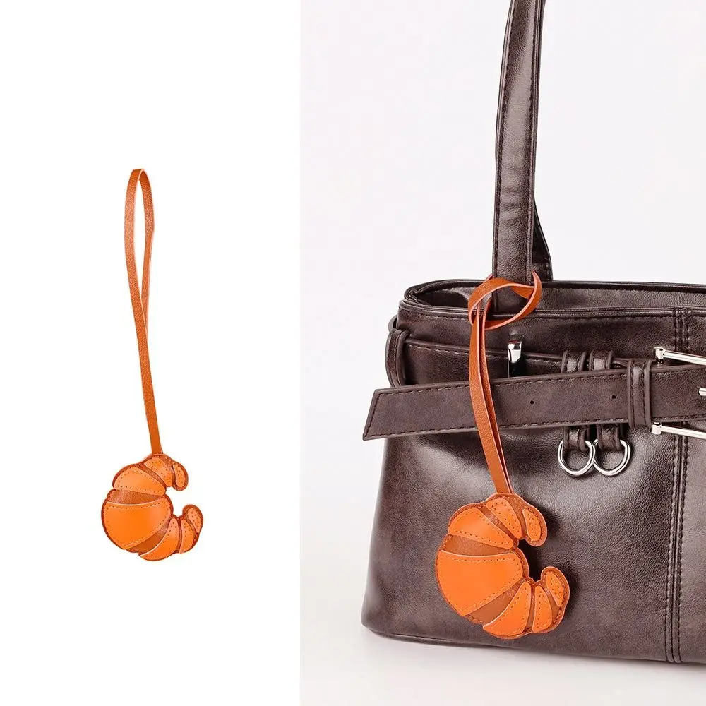 Multi-color Hanger Pu Leather Croissant Pendant Ox Horn Bread Shaped Bag Charm Colorful Fashion Pu Keychain Bag Accessory