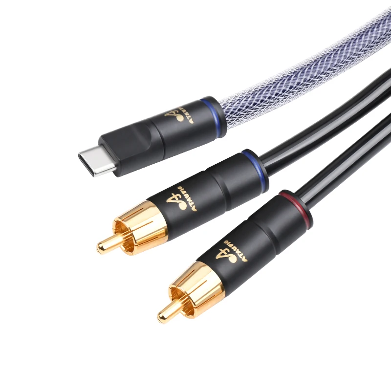 ATAUDIO HiFi USB Typ-C auf 2RCA Kabel für Telefon Lautsprecher Hi-end 6N OFC Typ-C auf 2RCA Stecker Jack Y Splitter Professionelle Audio Kabel 3