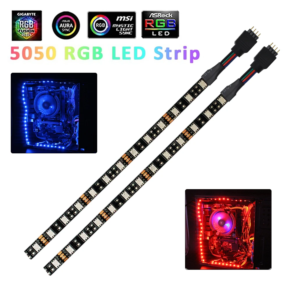 

12 В 4-контактная светодиодная лента RGB IP30 IP65 5050 ARGB Aura Sync, материнская плата управления, корпус для ПК, компьютера 50 см, 1 м, 2 м, 60 светодиодов/м 1–1 1–2